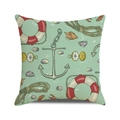 Mint green cushion cover with nautical patterns of lifebuoy anchor and seashells - 18x18 Inch / Nautical Lifebuoy Print (28) / Mint Green (28)