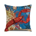 Linen cushion cover featuring a vintage red lobster design with nautical elements - Nautical Illustration Lobster (31) / 45cmx45cm