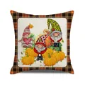 Fall gnome and pumpkin sofa cushion cover with orange black plaid border design - Three Gnomes Pumpkin Illustration (27)