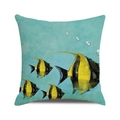 Tropical fish cushion cover with yellow striped angelfish on a turquoise background - Angelfish and Bubbles(22) / 18x18 Inch