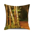 Linen texture cushion cover featuring a green forest oil painting with birch trees - Birch Grove Oil Painting (19) / 18x18 Inch