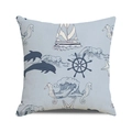 Square nautical pillowcase featuring blue sailboats and sea life on linen texture - Dark Blue Line Art Ocean Style (11) / 18x18 Inch / Light Blue