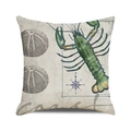 Nautical style linen pillow cover featuring a teal lobster and sea urchin design - Retro Nautical Map Lobster (32) / 45cmx45cm