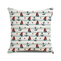 Fodera per cuscino in stile nautico con ancora e barca a vela su tessuto di lino beige - Stampa di Elementi Misti Nautici / 45x45 cm