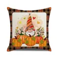 Autumn gnome pillow cover featuring pumpkin motifs and orange plaid border design - Single Gnome Pumpkin Birds (28)