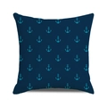 Housse de coussin carrée bleu marine avec motifs d'ancres bleu clair style marin - Style Imprimé Intégral Ancre Bleu Clair Marine (30)
