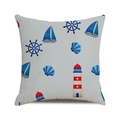 Square nautical pillow case featuring blue sailboats and red white lighthouse - White Gray Base Red Blue Ocean Print (12) / 18x18 Inch / Light Gray