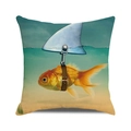 Watercolor cushion cover with unique goldfish shark fin print on linen texture - Creative Shark Fin Goldfish(24) / 18x18 Inch