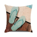 Square watercolor beach cushion cover with turquoise flip flops on a white background - Wood Floor Beach Style (30)