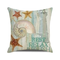 Housse de coussin marine avec phare et étoile de mer sur tissu en lin texturé - Style Nautile Étoile de Mer Coloré (18) / 45x45cm