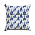 Housse de coussin carrée avec motif de voilier à l'aquarelle bleue de style marin - Style Imprimé Intégral Voilier Bleu Beige (31)