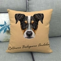 Linen pillow cover with Ratonero Bodeguero Andaluz dog portrait on a grey sofa - Ratonero Bodeguero Andaluz Illustration Style (14)