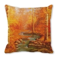 Artistic oil painting autumn forest creek square cushion cover in warm orange tones - Autumn Stream Painting (20)