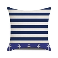 Housse de coussin carrée style nautique avec rayures bleu marine et motifs ancre - Style Patchwork Ancre Blanche Rayures Bleu Blanc (32)