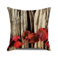 Autumn throw pillow cover featuring aged wood texture and vibrant red maple leaves - Wood Grain Red Maple Leaf (21) / 18x18 Inch