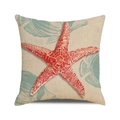 Housse de coussin beige avec motif étoile de mer rouge et poissons bleus marins - Style Étoile de Mer Rouge Poisson Bleu (31) / 45x45cm