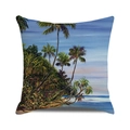 Fodera per cuscino quadrata con pittura a olio tropicale, alberi di cocco e paesaggio marino - Pittura a Olio Vivace per le Vacanze Estive (Stile 31)