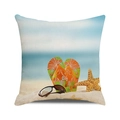 Summer beach flip-flops and starfish print square cushion cover in linen fabric - Gradient Blue Sea and Sky (32)