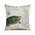 Nautical sea turtle pillow cover with vintage compass and sea love text on linen fabric - Nautical Retro Style Sea Turtle (35) / 45cmx45cm