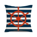 Housse de coussin nautique avec gouvernail orange sur rayures bleues et blanches - Style Gouvernail Orange Rayures Bleu Blanc (33)