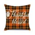 Orange and black Buffalo Plaid Thanksgiving pillow case with Thankful and Blessed text - Thankful and Blessed Acorn Style / 45x45cm