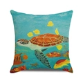 Watercolor sea turtle cushion cover with tropical fish and coral in linen texture - Sea Turtle and Fish Oil Painting(27) / 18x18 Inch