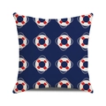 Housse de coussin carrée bleu marine avec motif bouée de sauvetage en toile décor - Style Bouée De Sauvetage Rouge Blanc Fond Marine (34)