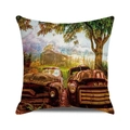 Retro rustic throw pillow cover featuring vintage GMC pickup trucks in a fall forest - Country Nostalgic Vintage Pickup (23) / 18x18 Inch