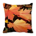 Square pillow cover featuring realistic autumn maple leaf print on soft peach skin fabric - HD Realistic Maple (23)