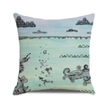 Watercolor shark whale ocean theme square cushion cover in light blue and cyan tones - Abstract Sea and Sky(28) / 18x18 Inch