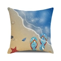 Watercolor summer beach cushion cover with floral flip flops and starfish design - Blue Floral Flip Flops (34)