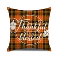 Orange and black plaid cushion cover with Thankful and Blessed autumn design - Thankful and Blessed Wreath Style / 45x45cm