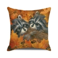 Herfst kussensloop met realistische wasberen ontwerp en rode esdoornbladeren print - Olieverf Wasberen (35)