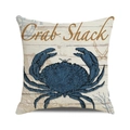 Nautical square pillow cover with blue crab design and Crab Shack lettering on linen - Dark Blue Hand-painted Crab (37) / 45cmx45cm