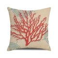 Housse de coussin avec motif corail rouge et boussole ancienne sur tissu lin - Style Boussole Vintage Corail Rouge (34) / 45x45cm