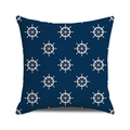 Housse de coussin bleu marine avec motif de gouvernail blanc de style nautique - Style Gouvernail Blanc Fond Marine (36)