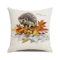 Vierkante herfst kussenhoes met egel en bladeren print op crèmekleurige stof - Egel Bladeren (36)