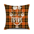 Orange and black plaid Thankful For My Tribe pumpkin pillow cover for Thanksgiving decor - Thankful For My Tribe Style / 45x45cm