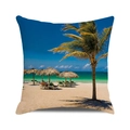 Federa cuscino spiaggia tropicale con palme, ombrellone e stampa oceano turchese - Vista Mare con Sabbia Bianca e Albero di Cocco (Stile 34)
