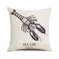 Federa in lino con stampa aragosta e testo SEA LIFE Lobster su fondo beige - Astice Nero Stile Disegnato a Mano (35)