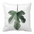 Tropical green leaf watercolor print on white square peach skin fabric pillow cover - Single Broad Leaf Watercolor Pattern (12)