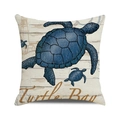 Linen textured pillow cover featuring blue turtle print and vintage nautical design - Dark Blue Sea Turtle Nautical (39) / 45cmx45cm