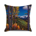 Artistic oil painting landscape square throw pillow cover with forest and mountain scene - Golden Hillside Distant Snow Mountain (35) / 18x18 Inch