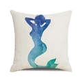 Square watercolor mermaid silhouette throw pillow cover in linen beige and teal blue - Watercolor Mermaid Silhouette(31) / 18x18 Inch