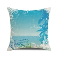 Watercolor beach slippers and palm trees print on square cotton linen pillowcase - Sky Blue Palm Leaves (37)