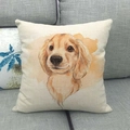 Linen pillowcase featuring a watercolor golden retriever portrait on a beige fabric - Beige Realistic Golden Retriever Style (18)