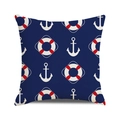Housse de coussin nautique bleue avec motifs ancres blanches et bouées rouges - Style Ancre Et Bouée De Sauvetage Marine (38)