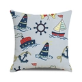 Square nautical pillow cover featuring cartoon sailboat, lighthouse and anchor patterns - Light Blue Cartoon Nautical Print (38) / 18x18 Inch / 38