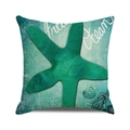 Housse de coussin décorative étoile de mer verte avec coquillages sur fond bleu océan - Style Corde Nautique et Étoile de Mer Sarcelle (37) / 45x45cm