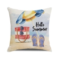 Summer beach pillowcase featuring watercolor flip-flops and Hello Summer text - Hello Summer Purple (38)